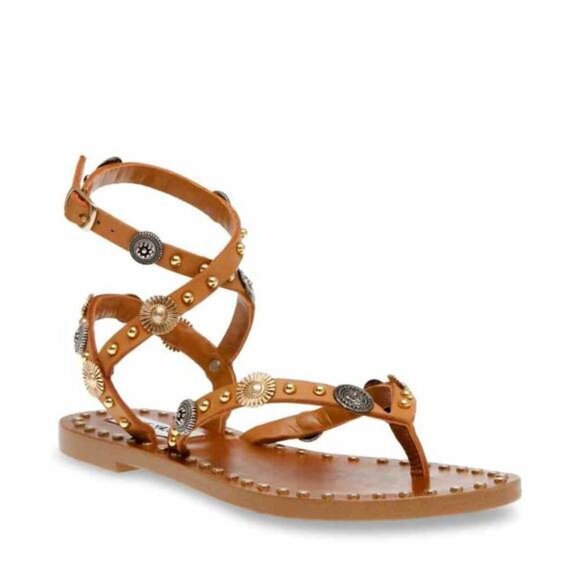 Steve Madden Women's Recent Ankle-Wrap Studded Flat Gladiator Sandals Size 9.5 - Picture 1 of 6